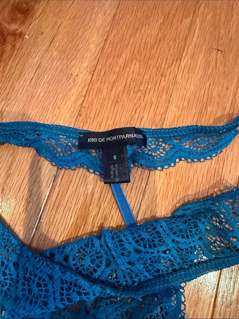 KIKI DE MONTPARNASSE Lace Cheeky Brief & Thong Set in Teal - Women Intimates